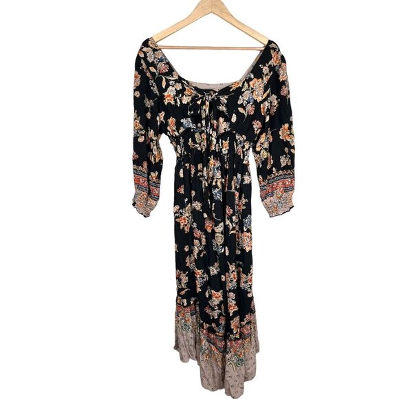 ANGIE flowy Boho Floral High low Smocked midi dress sz M - Picture 4 of 10
